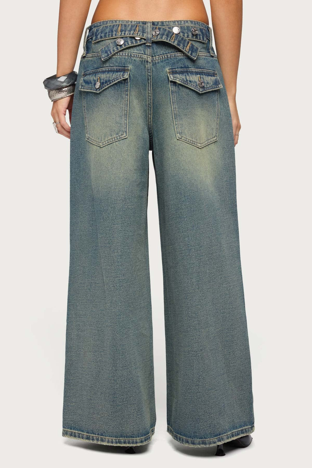 Adjustable Button Low Rise Baggy Jeans