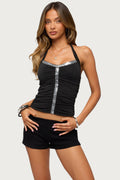 Mook Ruched Sequin Halter Top