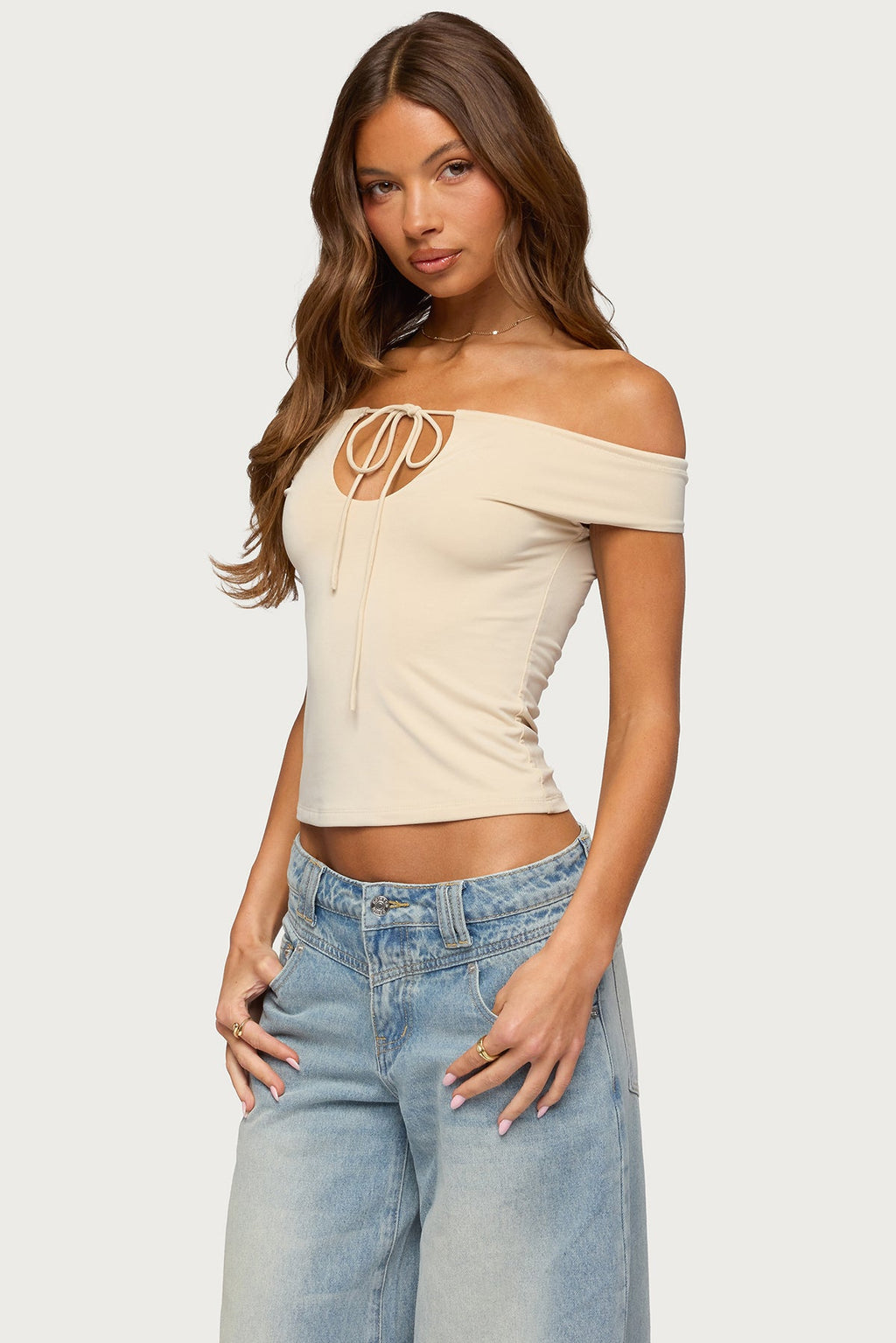 Kaite Off Shoulder Cutout Tie Top