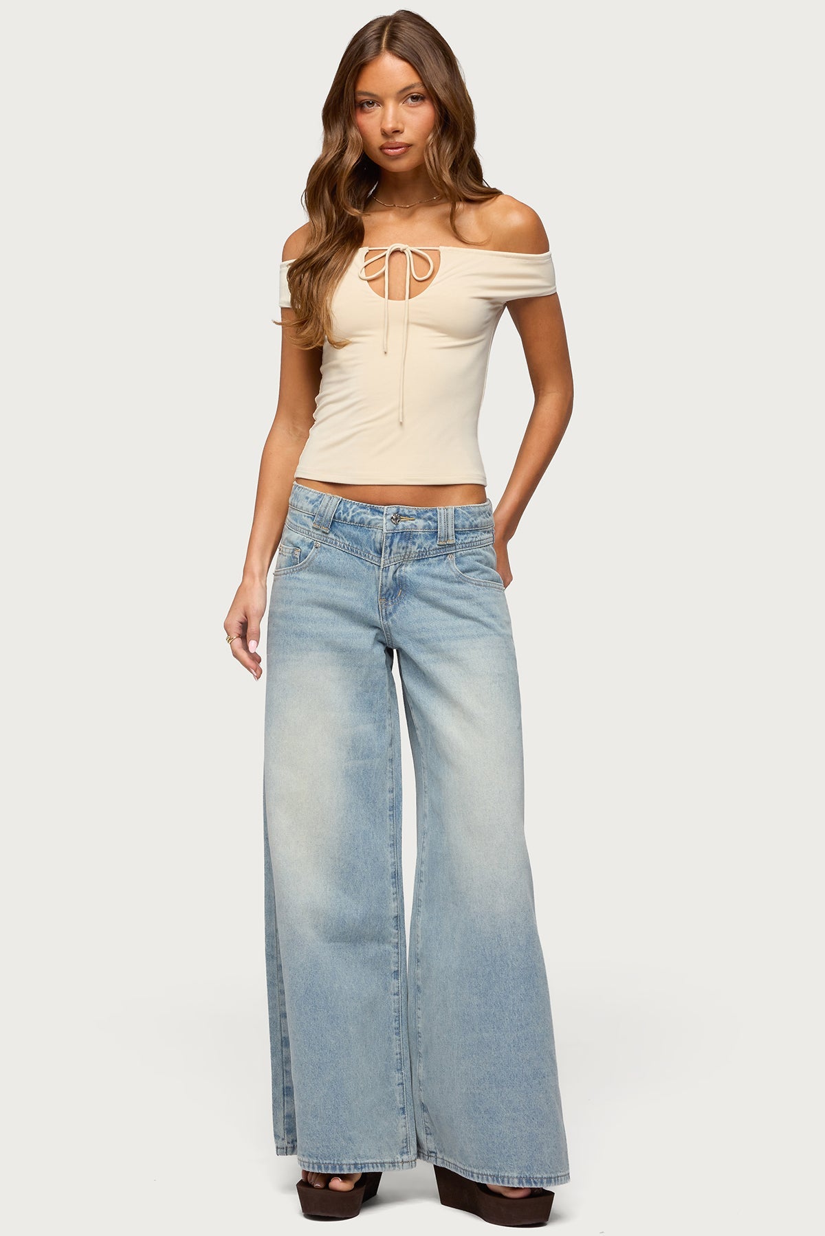 Kaite Off Shoulder Cutout Tie Top