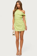 Eyelet Tied One Shoulder Mini Dress