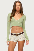 Hyla Button Cropped Knit Wrap Top