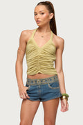 Jackey Ruched V Neck Halter Top