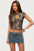 Lodie Keyhole Cutout Lace Top