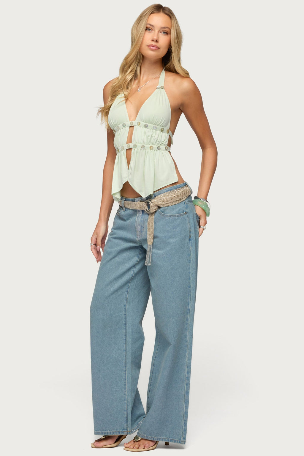 Izora Button Split Front Top