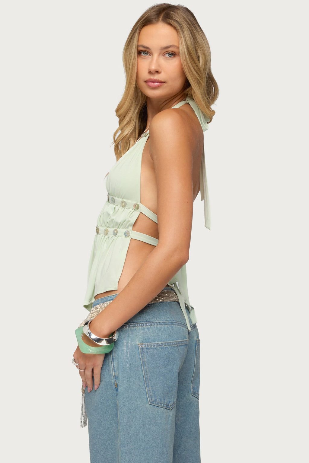 Izora Button Split Front Top