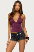 Delta Iridescent Button Halter Top